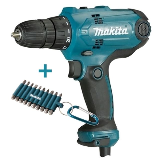Изображение Дрель-шуруповерт сетевая  Makita DF0300X3+D-65028