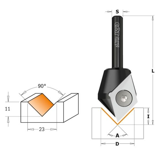 Изображение Фреза для V-образных пазов HW Z1 смен. ножи CMT 665.200.11