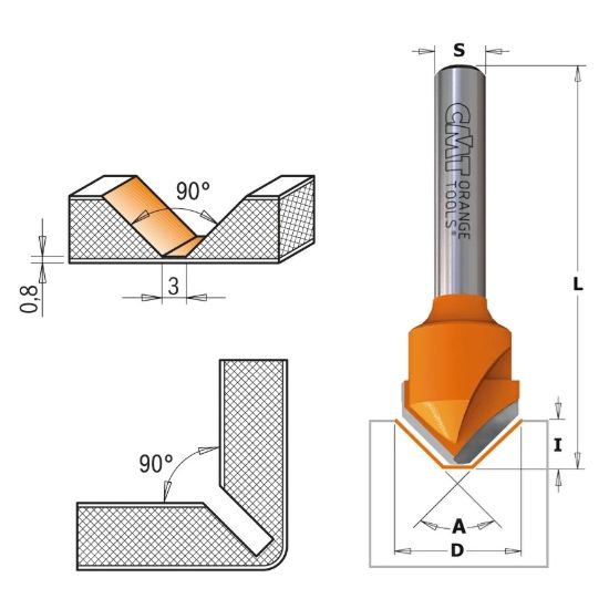 Изображение Фреза для V-образных пазов HW Z2 Alucobond CMT 915.001.11