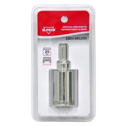 Коронка с алмазным напылением, в сборе D= 25мм Elitech 1820.081200