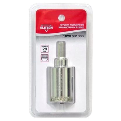 Коронка с алмазным напылением, в сборе D= 28мм Elitech 1820.081300