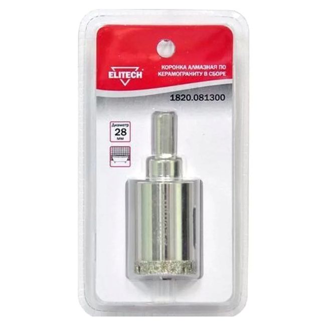 Коронка с алмазным напылением, в сборе D= 28мм Elitech 1820.081300