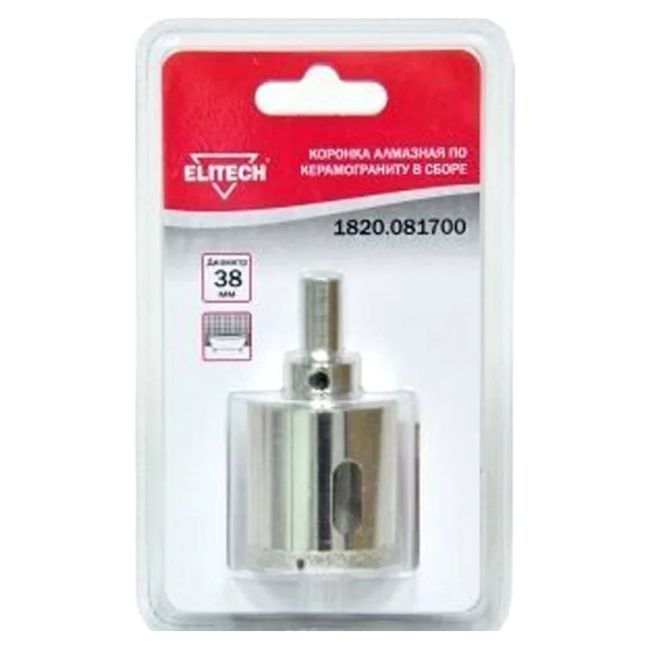 Коронка с алмазным напылением, в сборе D= 38мм Elitech 1820.081700