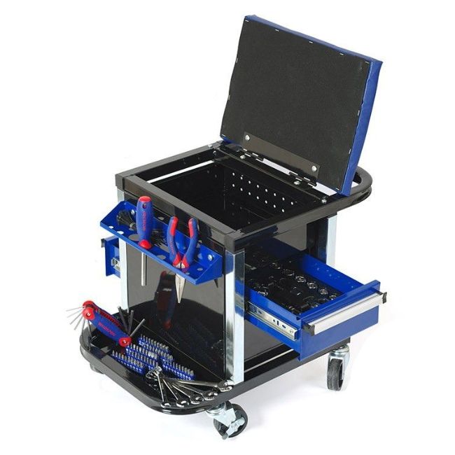 Изображение Набор инструментов с роликовым сиденьем (136ед) Cr-V, кейс Workpro WP209036